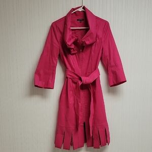 Samuel Dong Vibrant Pink Fringe Bottom Trench Coat, Women's Small